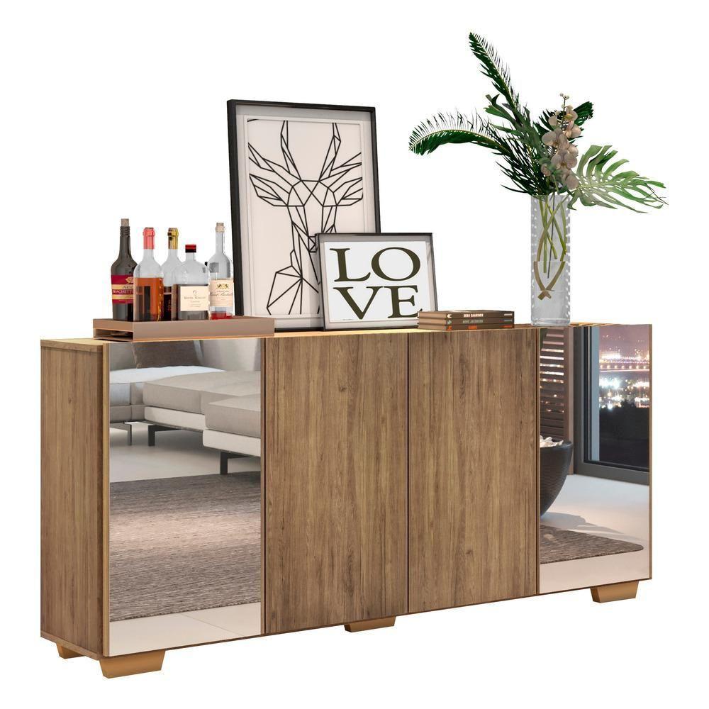 Aparador Buffet com Espelho e Pés Quadrados Rustic/natural - 1