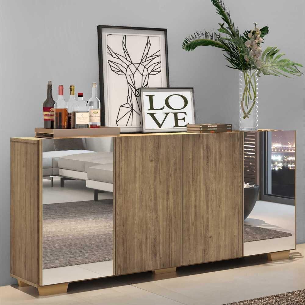 Aparador Buffet com Espelho e Pés Quadrados Rustic/natural - 4
