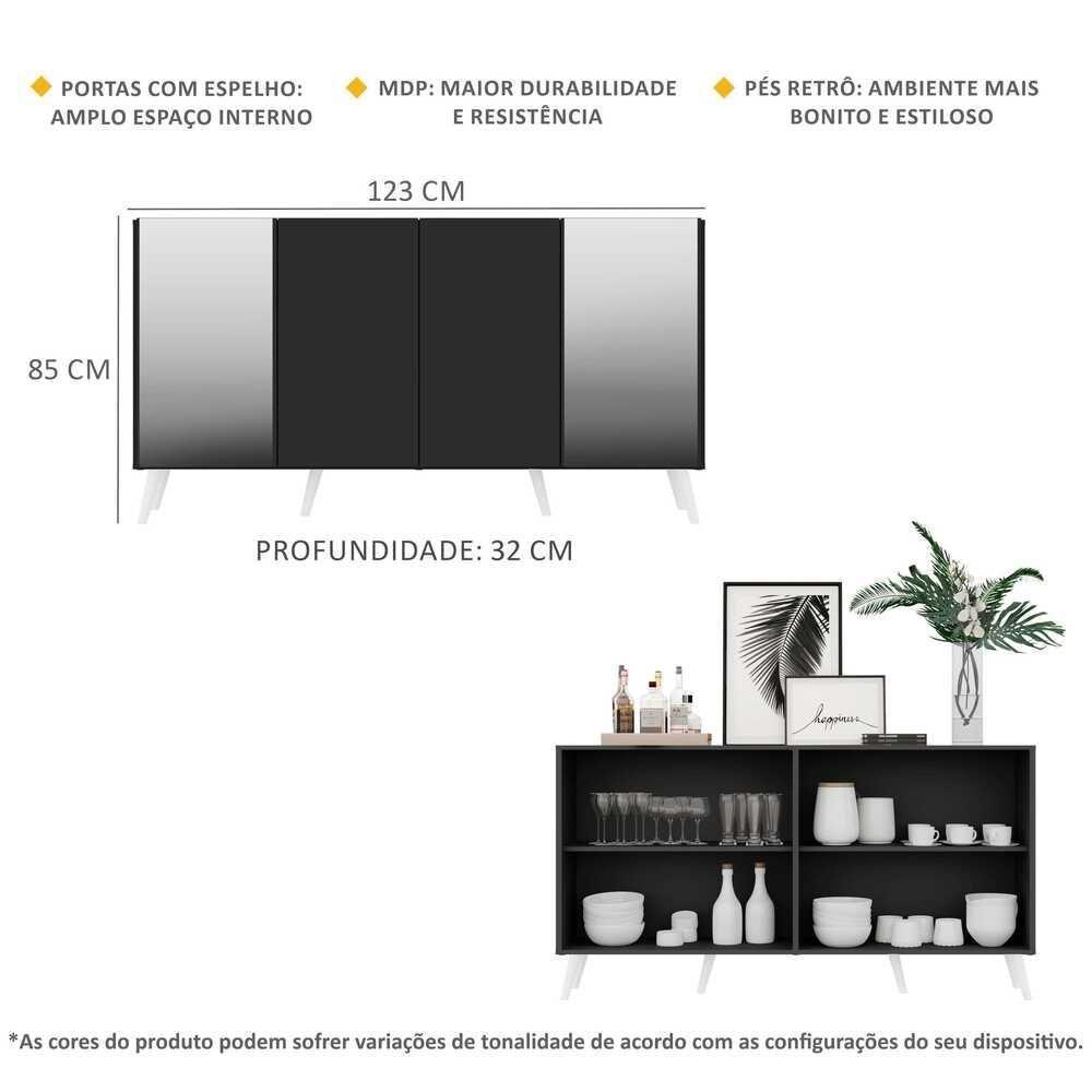 Aparador Buffet Com Espelho e Pés Retrô Preto/branco - 7