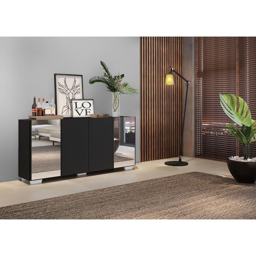 Aparador Buffet com Espelho e Pés Quadrados Preto/branco - 2