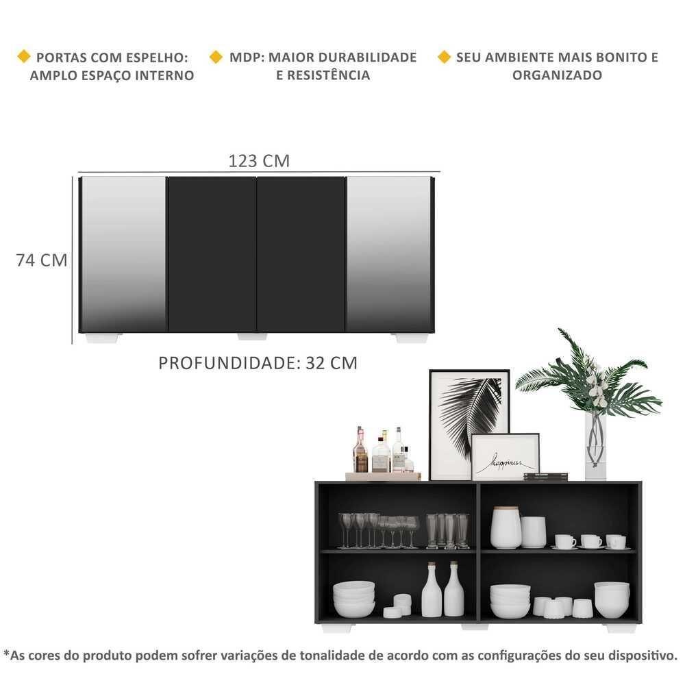 Aparador Buffet com Espelho e Pés Quadrados Preto/branco - 4