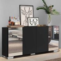 Aparador Buffet com Espelho e Pés Quadrados Preto/branco - 3