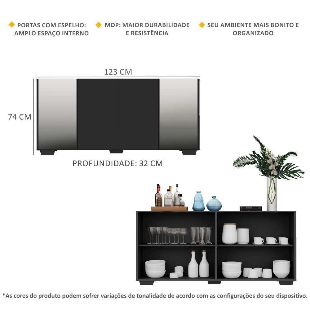 Aparador Buffet com Espelho e Pés Quadrados Preto - 2