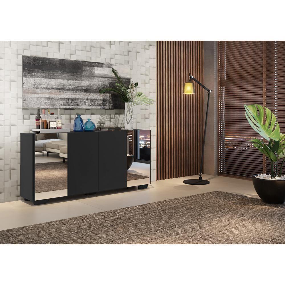 Aparador Buffet com Espelho e Pés Quadrados Preto - 6