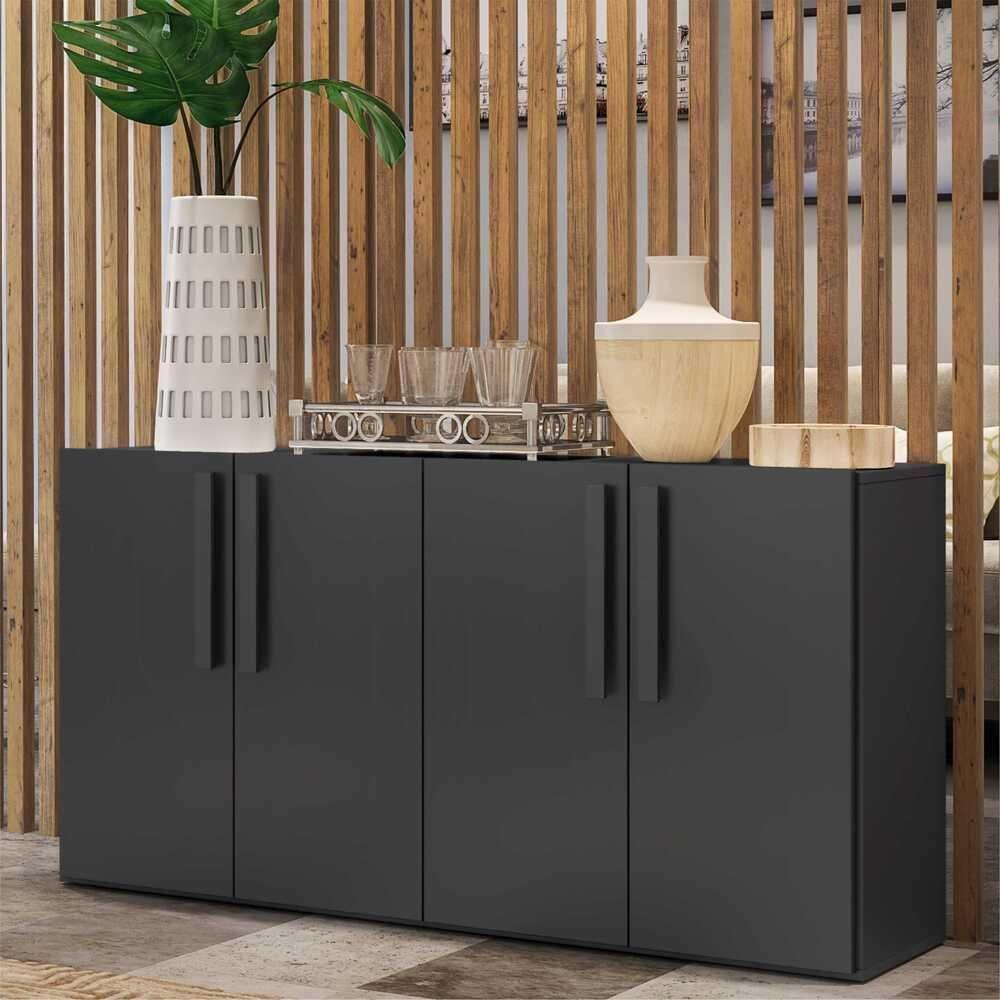 Aparador Buffet 4 Portas Viena V3604 Preto Preto - 7