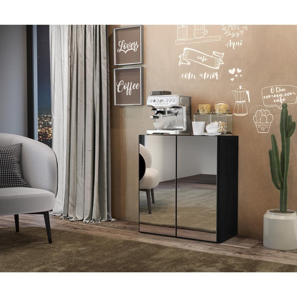 Aparador Cantinho Do Café Com Espelho 2 Portas Preto - 4