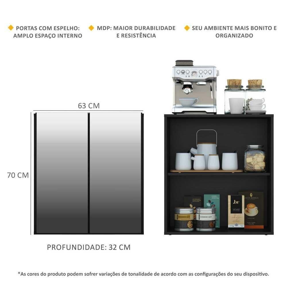 Aparador Cantinho Do Café Com Espelho 2 Portas Preto - 7