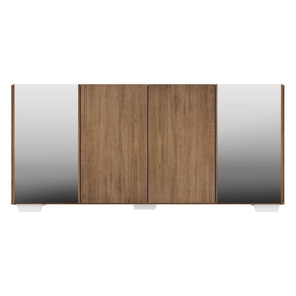 Aparador Buffet com Espelho e Pés Quadrados Rustic/branco - 8