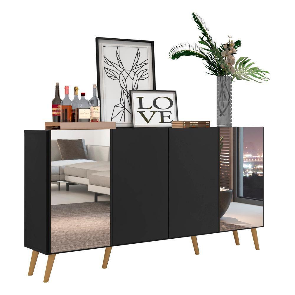 Aparador Buffet com Espelho e Pés Retrô Preto/natural - 1