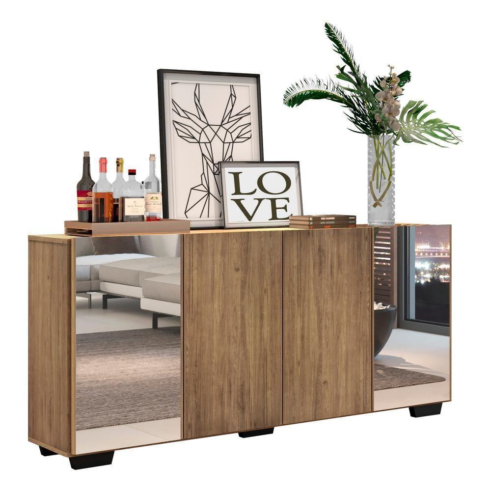 Aparador Buffet com Espelho e Pés Quadrados Rustic/preto - 1