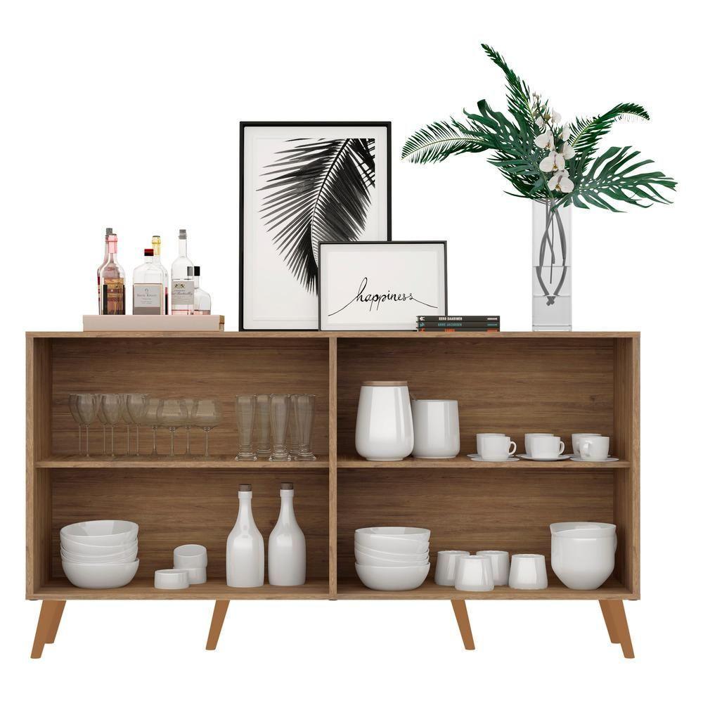 Aparador Buffet com Espelho E Pés Retrô Rustic/natural - 3