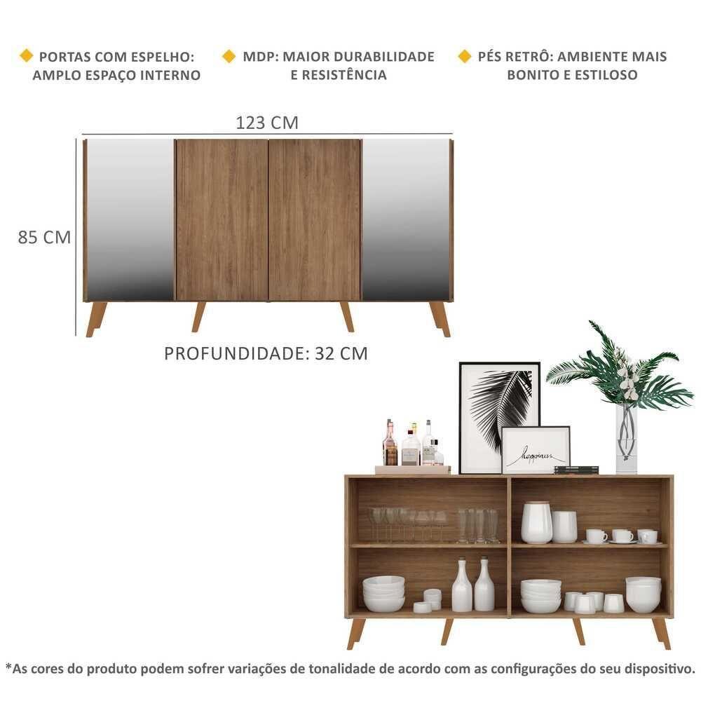 Aparador Buffet com Espelho E Pés Retrô Rustic/natural - 6