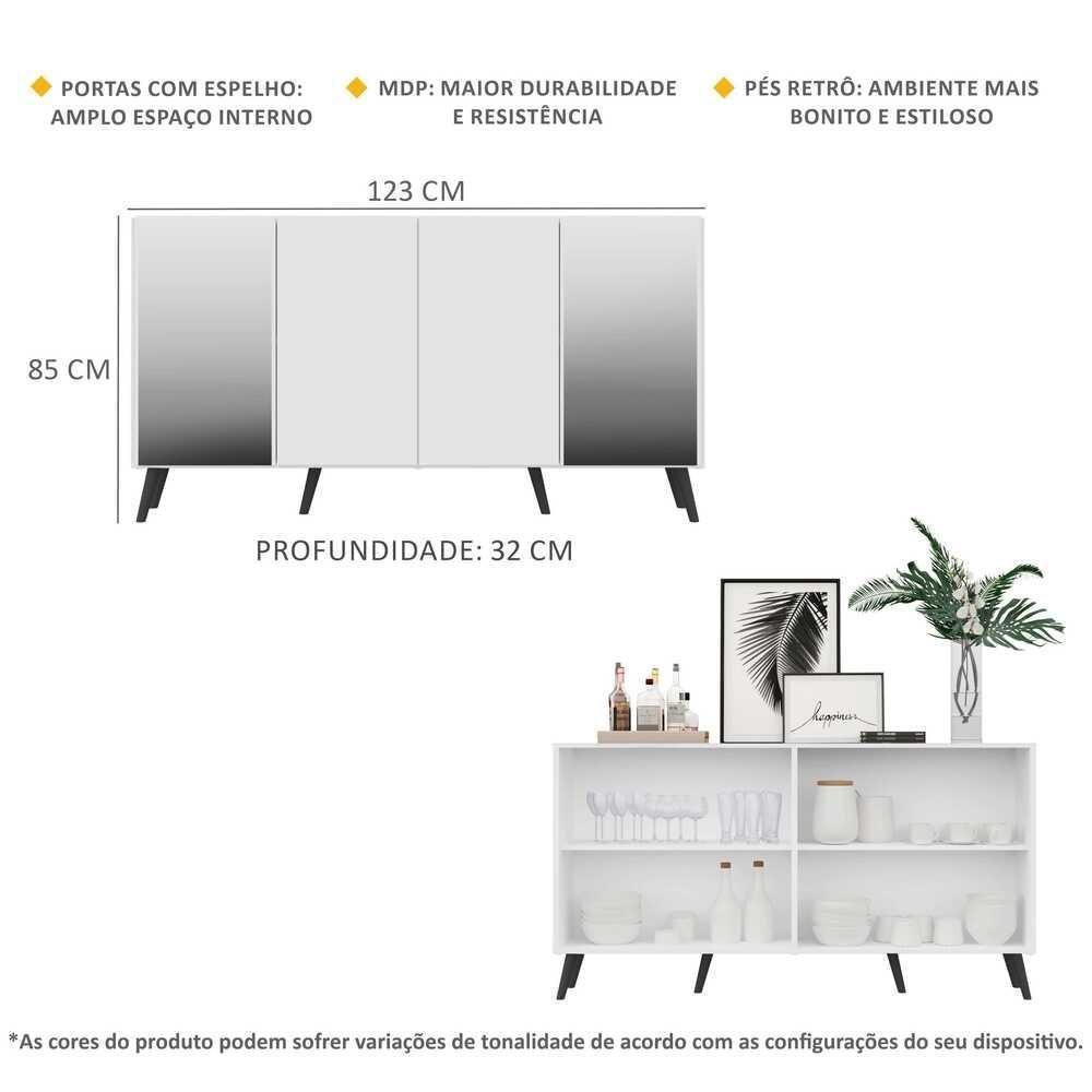Aparador Buffet com Espelho e Pés Retrô Branco/preto - 2