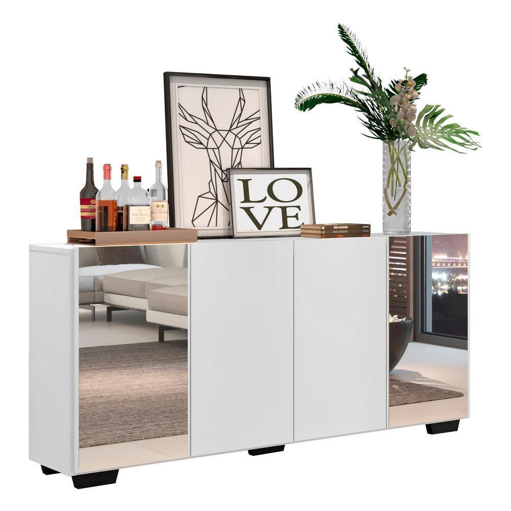 Aparador Buffet com Espelho e Pés Quadrados Branco/preto - 1