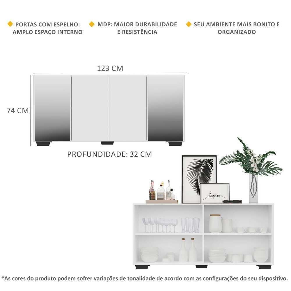 Aparador Buffet com Espelho e Pés Quadrados Branco/preto - 4