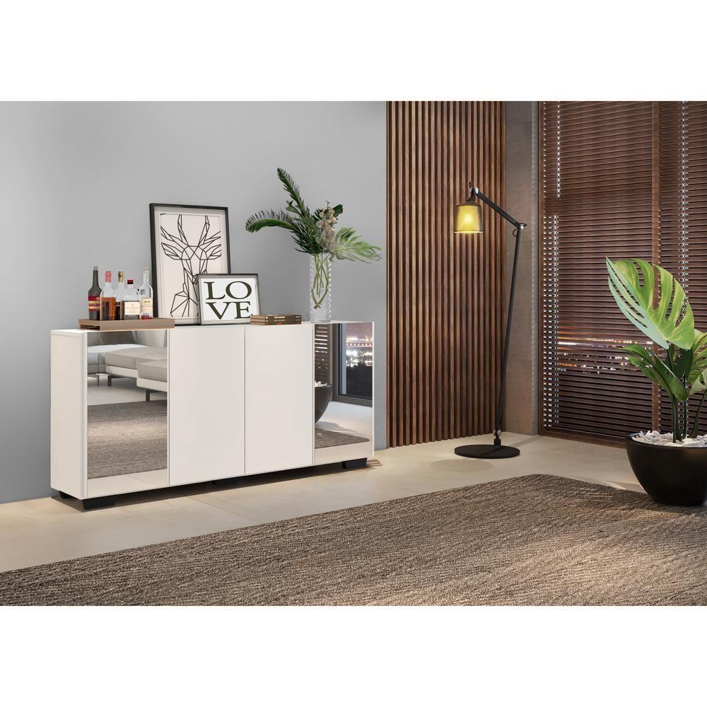 Aparador Buffet com Espelho e Pés Quadrados Branco/preto - 7