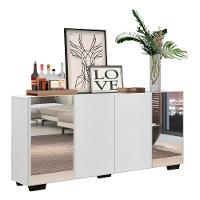 Aparador Buffet com Espelho e Pés Quadrados Branco/preto - 1