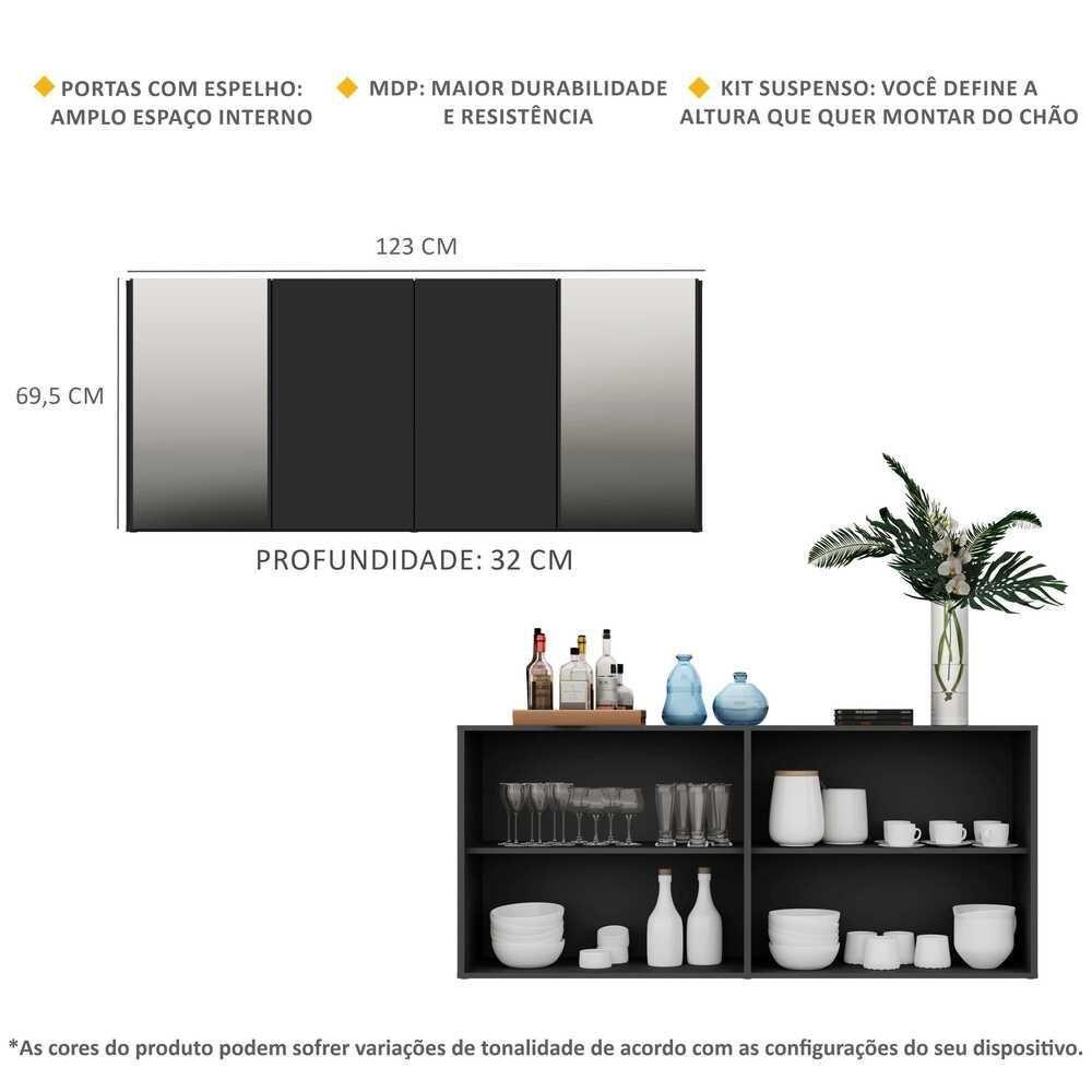 Aparador Buffet com Espelho Suspenso Vegas Multimóveis Preto - 3