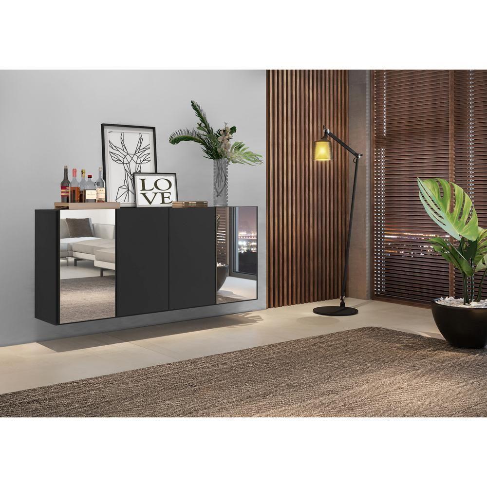 Aparador Buffet com Espelho Suspenso Vegas Multimóveis Preto - 4