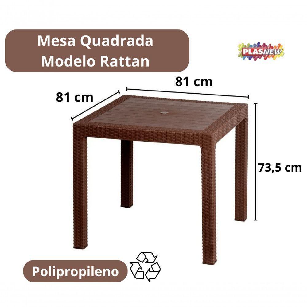 Mesa Quadrada Rattan Montavel Café Plastico Plasnew - 4