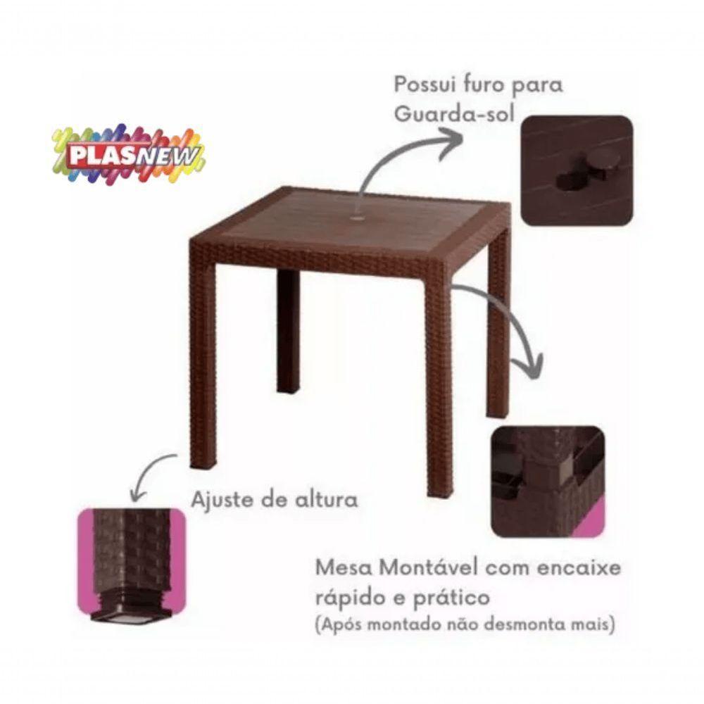 Mesa Quadrada Rattan Montavel Café Plastico Plasnew - 7