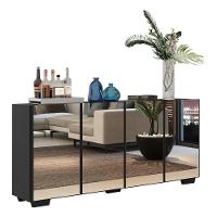 Aparador Buffet 4 Ptas com Espelho e Pés Quadrados Preto - 1