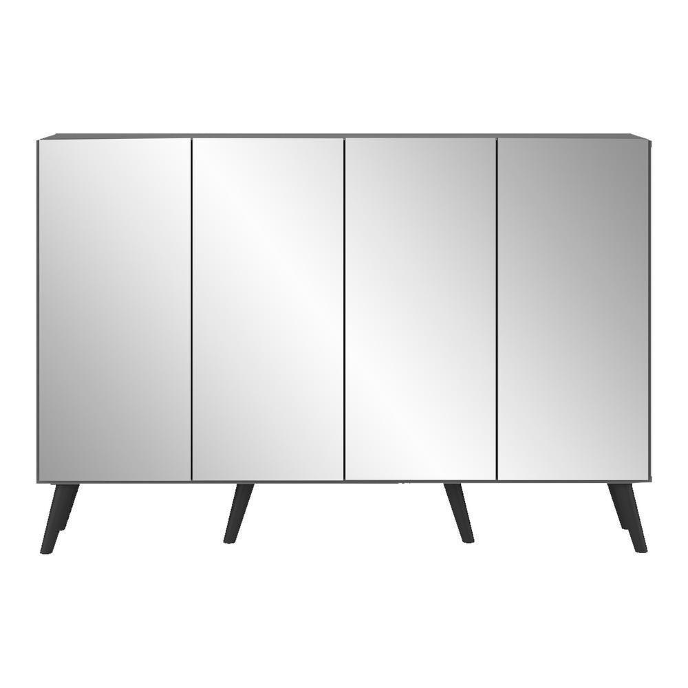 Aparador Buffet 4 Portas Com Espelho Retrô Vegas V3559 Grafite/Preto Grafite/Preto - 2