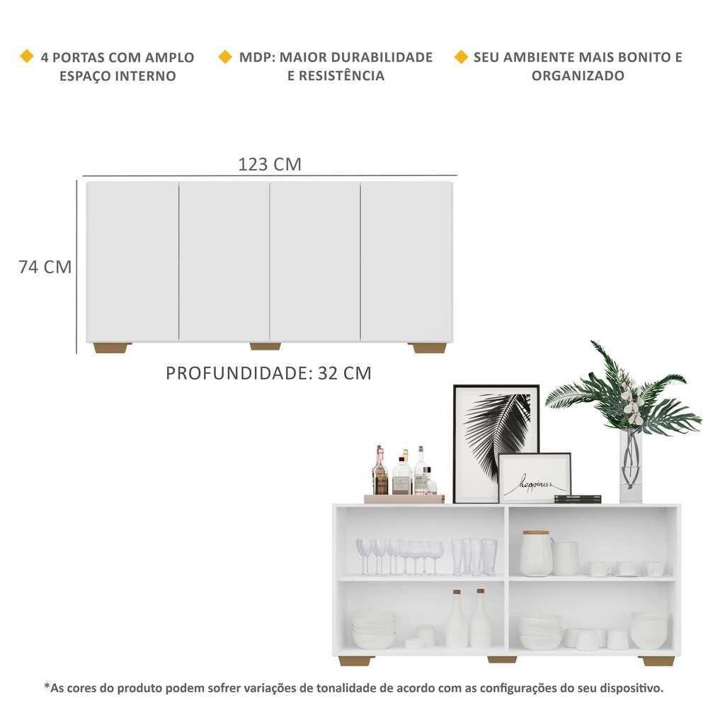 Aparador Buffet 4 Portas com Pés Quadrados Veneza Multimóveis Branco/natural - 7