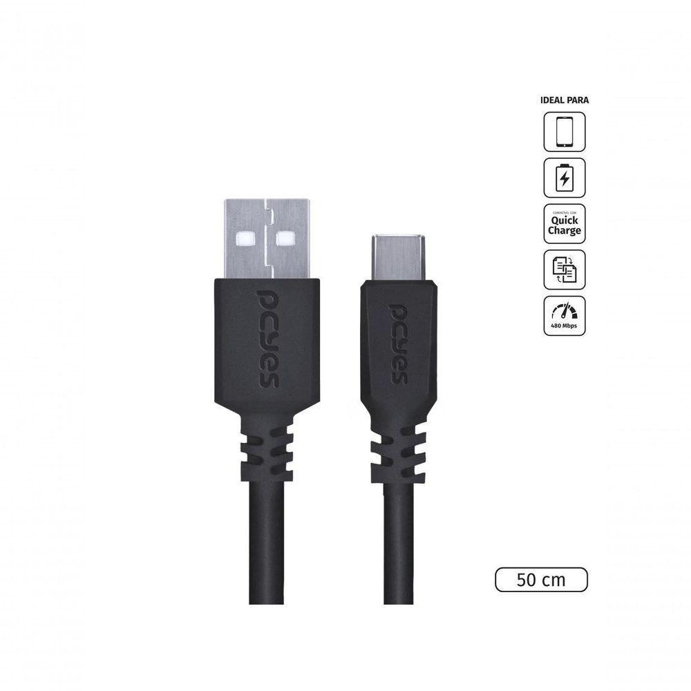 Cabo Usb A 2.0 Para Usb Tipo C Para Celular Smartphone 50cm Preto - Puacp-05 - 1