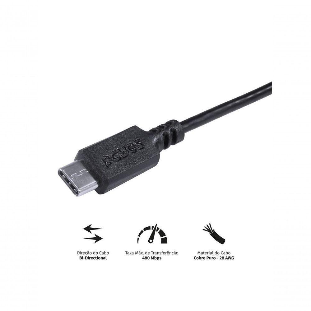 Cabo Usb A 2.0 Para Usb Tipo C Para Celular Smartphone 50cm Preto - Puacp-05 - 2