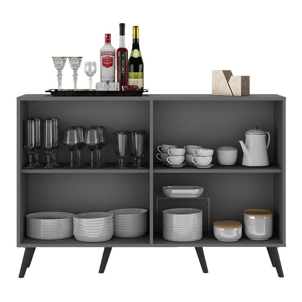Aparador Buffet 4 Portas Com Espelho Retrô Vegas Multimóveis V3562 Grafite/preto Grafite/preto - 3