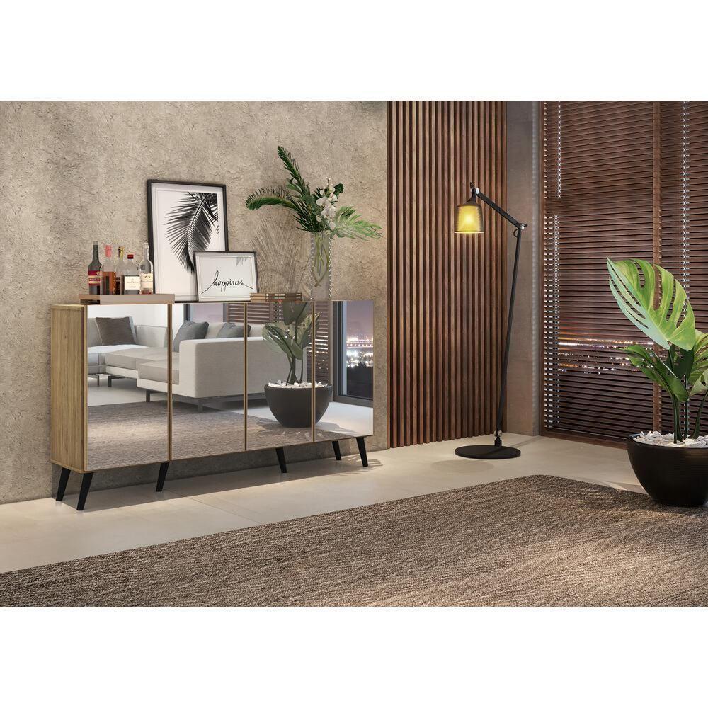 Aparador Buffet 4 Portas Com Espelho Retrô Vegas V3559 Rustic/Preto Rustic/Preto - 2