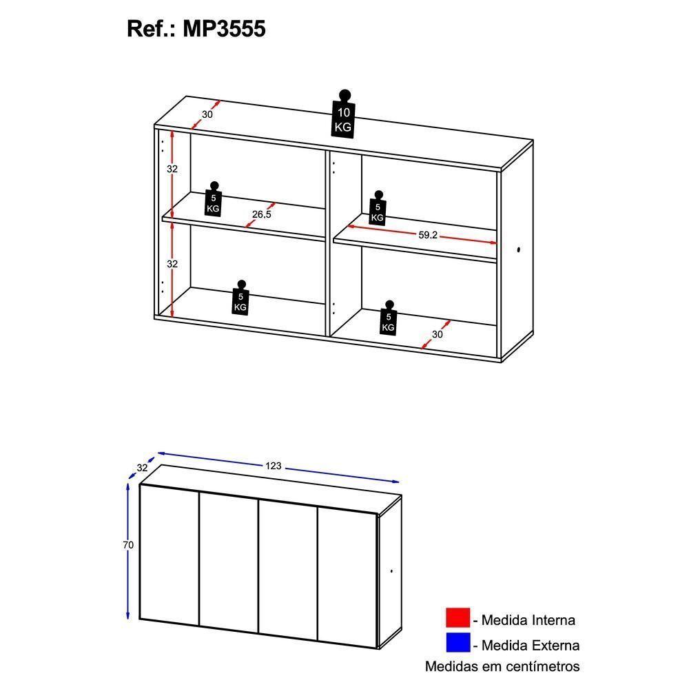 Aparador Buffet 4 Portas Veneza Multimóveis Grafite - 4