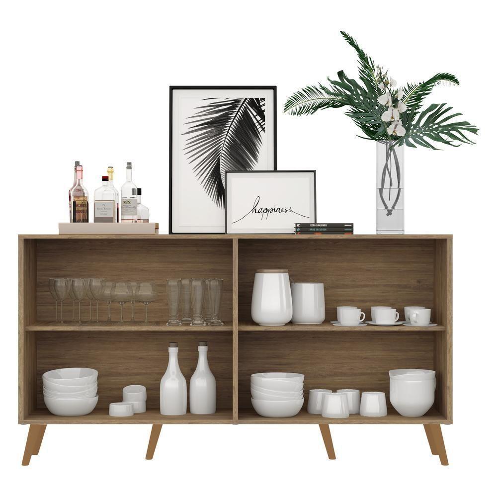 Aparador Buffet 4 Portas Com Espelho Retrô Vegas V3562 Rustic/Natural Rustic/Natural - 4