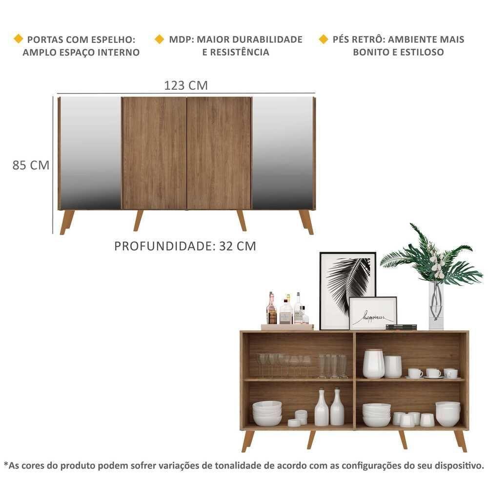 Aparador Buffet 4 Portas Com Espelho Retrô Vegas V3562 Rustic/Natural Rustic/Natural - 5
