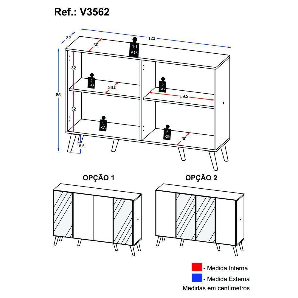 Aparador Buffet 4 Portas Com Espelho Retrô Vegas V3562 Rustic/Natural Rustic/Natural - 7