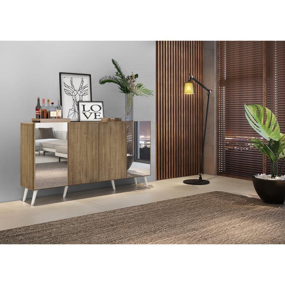 Aparador Buffet 4 Portas Com Espelho Retrô Vegas V3562 Rustic/Branco Rustic/Branco - 2