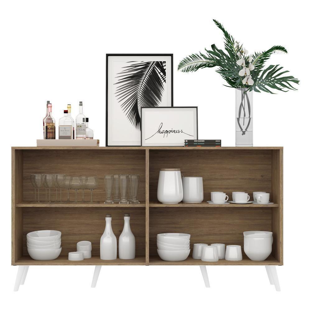 Aparador Buffet 4 Portas Com Espelho Retrô Vegas V3562 Rustic/Branco Rustic/Branco - 4