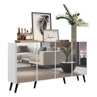 Aparador Buffet 4 Portas Com Espelho Retrô Vegas Multimóveis V3559 Branco/preto Branco/preto - 7