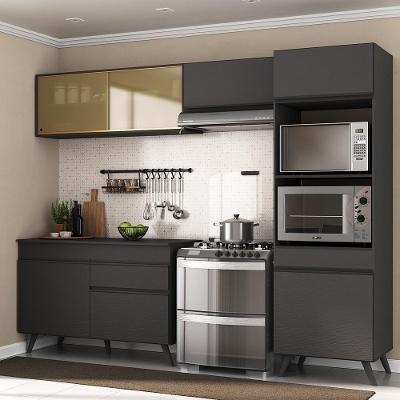 Armário de Cozinha Compacta Mp3692 7 Portas 1 Gaveta MDP 252 cm Preto com Nicho para Forno