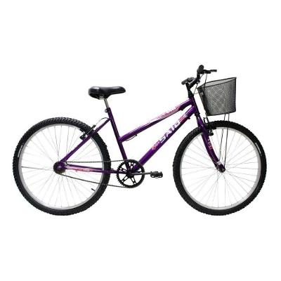 Bicicleta Aro 26 Feminina Mono Sem Marcha Com Cesta Saidx Violeta