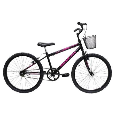 Bicicleta Aro 24 Saidx Premium Infantil Unissex Mono Sem Marcha Preto Rosa