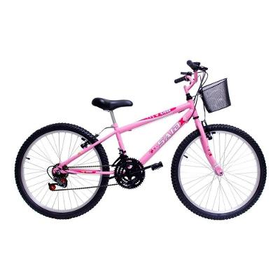 Bicicleta Aro 24 Feminina 18 Marchas Kitty Com Cesta Saidx Rosa