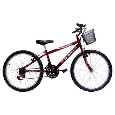 Bicicleta Aro 24 Feminina 18 Marchas Kitty Com Cesta Saidx Vermelho