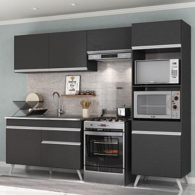 Cozinha Compacta Mp3693 7 Portas 1 Gaveta MDP 252 cm Preto com Balcão e Armário para Microondas