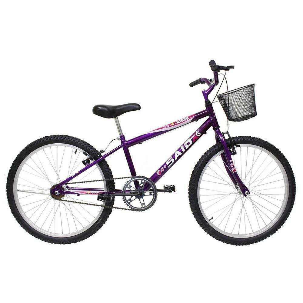 Bicicleta Aro 24 Feminina Mono Sem Marcha Com Cesta Saidx Violeta - 1