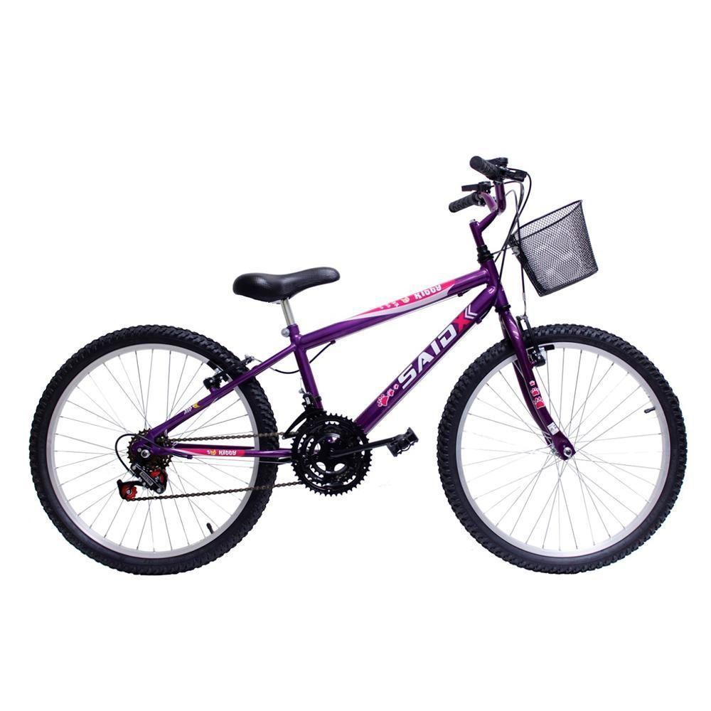 Bicicleta Aro 24 Feminina 18 Marchas Kitty Com Cesta Saidx Violeta - 1