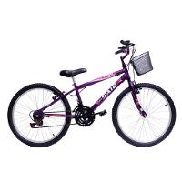 Bicicleta Aro 24 Feminina 18 Marchas Kitty Com Cesta Saidx Violeta - 1