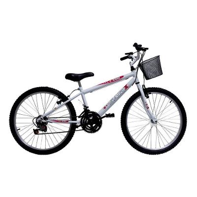 Bicicleta Aro 24 Feminina 18 Marchas Kitty Com Cesta Saidx Branca