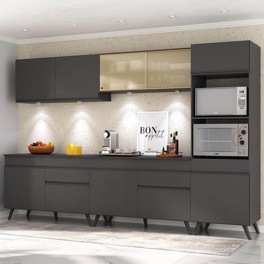 Armário De Cozinha Completa 5 Peças Com Leds Mp2014.895 Veneza Up Multimóveis Preto - 1